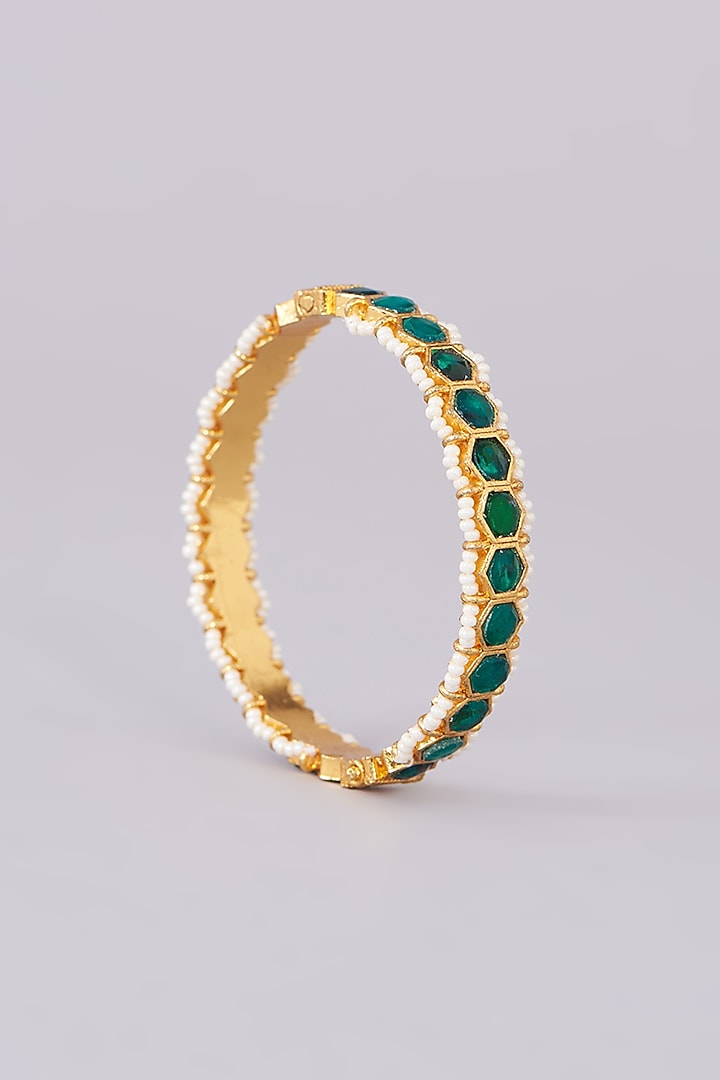 Gold Plated Jadau Kundan Polki Bangles (Set of 2) by Shlok Jewels at Pernia's Pop Up Shop