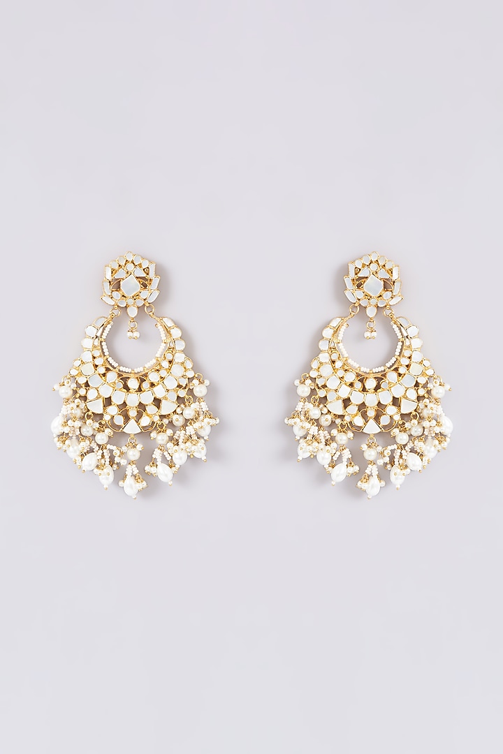 Gold Plated Mother Of Pearl Chandbaali Earrings by Shlok Jewels at Pernia's Pop Up Shop