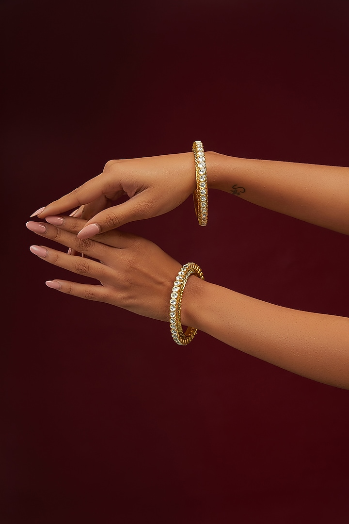 Gold Plated Jadau Kundan Polki Bangles (Set of 2) by Shlok Jewels at Pernia's Pop Up Shop