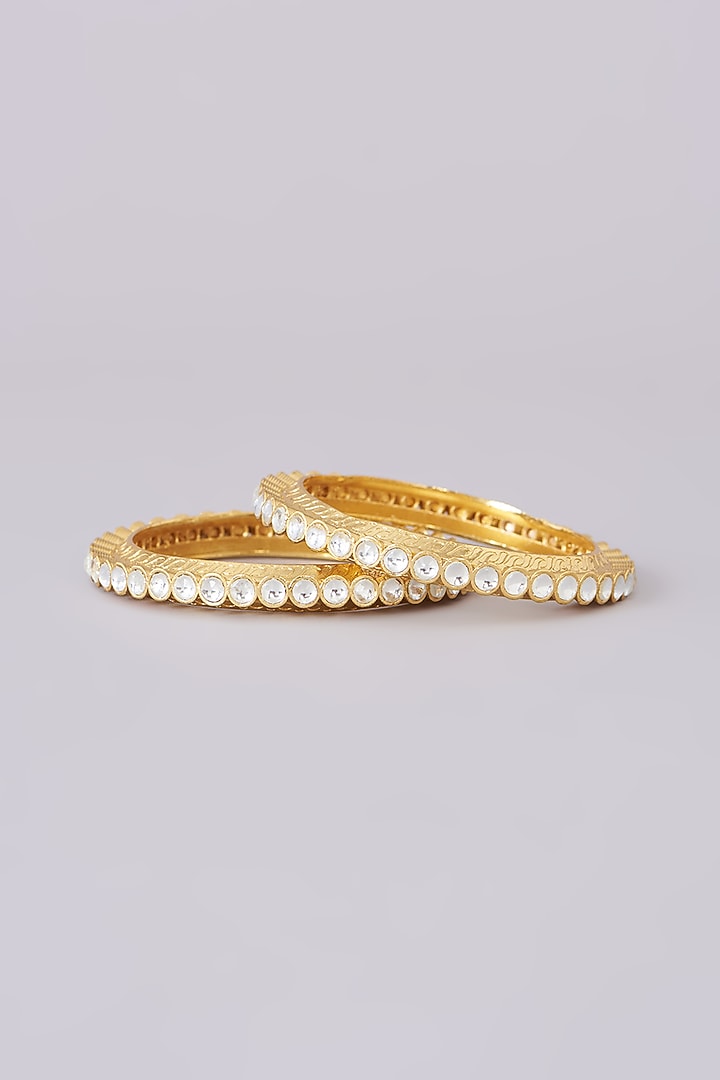 Gold Plated Jadau Kundan Polki Bangles (Set of 2) by Shlok Jewels at Pernia's Pop Up Shop
