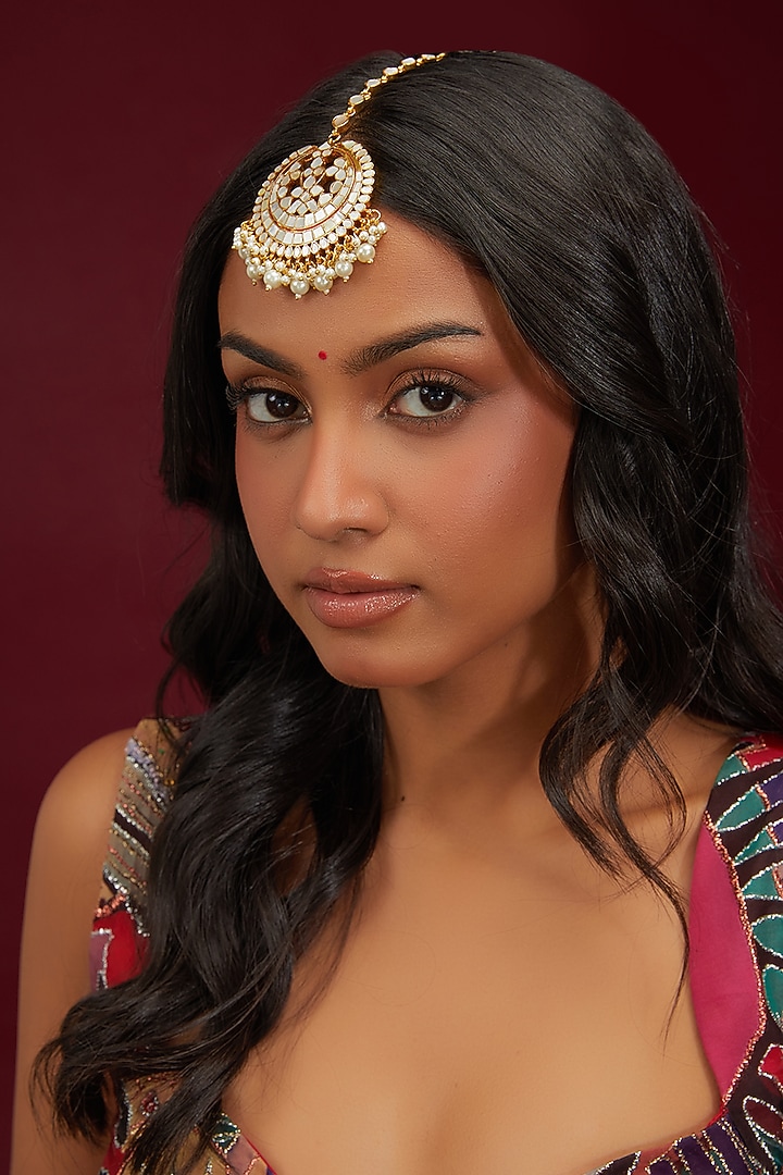 Gold Plated Mother Of Pearl Maangtikka by Shlok Jewels at Pernia's Pop Up Shop