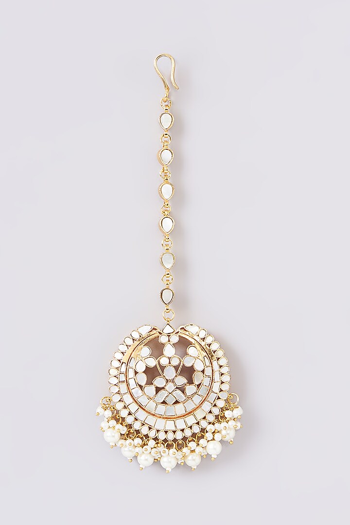 Gold Plated Mother Of Pearl Maangtikka by Shlok Jewels at Pernia's Pop Up Shop