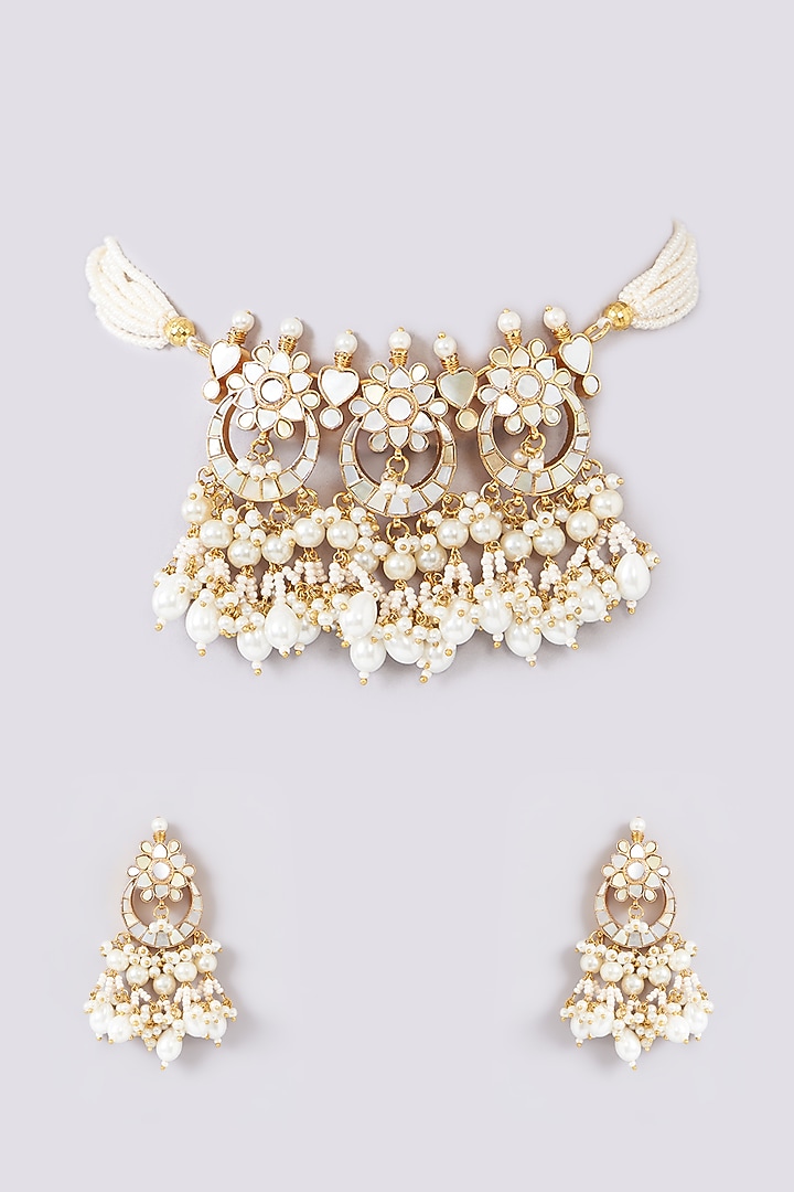Gold Plated Jadau Kundan Polki Earchains (Set of 2) by Shlok Jewels at Pernia's Pop Up Shop