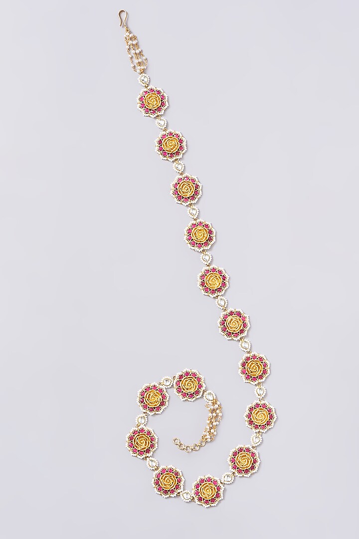 Gold Plated Jadau Kundan Polki Earchains (Set of 2) by Shlok Jewels at Pernia's Pop Up Shop