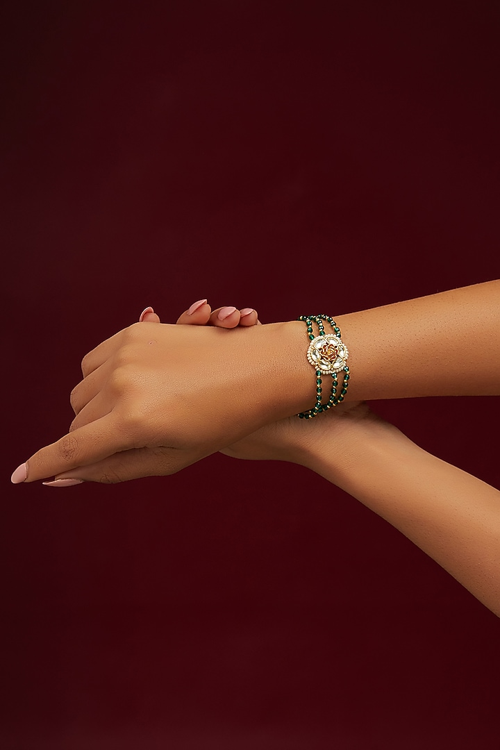 Gold Plated Jadau Kundan Polki Earchains (Set of 2) by Shlok Jewels at Pernia's Pop Up Shop