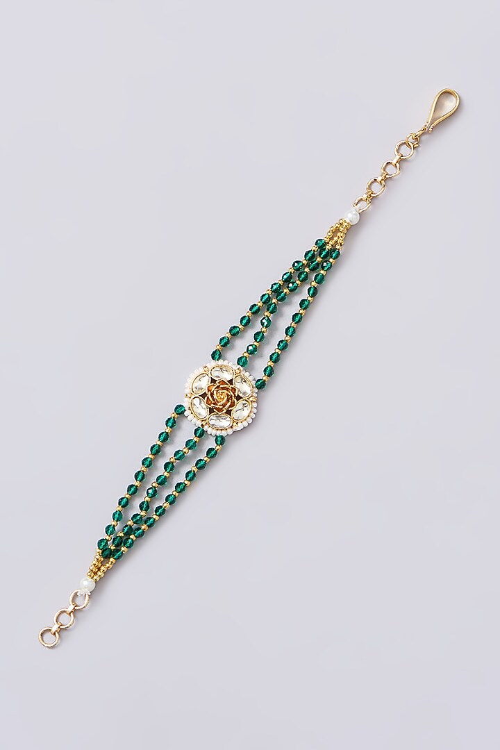 Gold Plated Jadau Kundan Polki Earchains (Set of 2) by Shlok Jewels at Pernia's Pop Up Shop