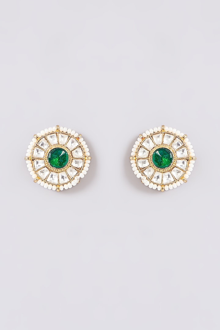 Gold Plated Jadau Kundan Polki Earchains (Set of 2) by Shlok Jewels at Pernia's Pop Up Shop