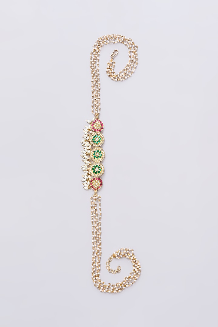 Gold Plated Jadau Kundan Polki Earchains (Set of 2) by Shlok Jewels at Pernia's Pop Up Shop