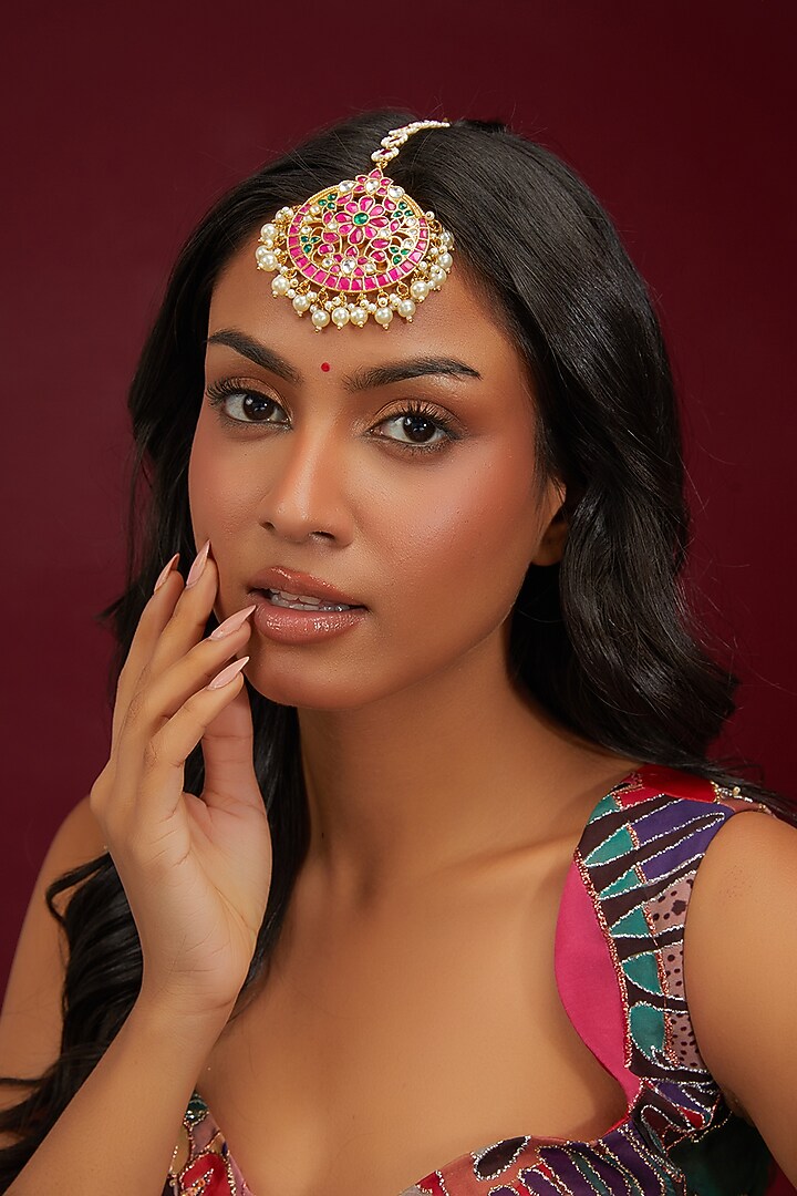 Gold Plated Jadau Kundan Polki Maangtikka by Shlok Jewels at Pernia's Pop Up Shop