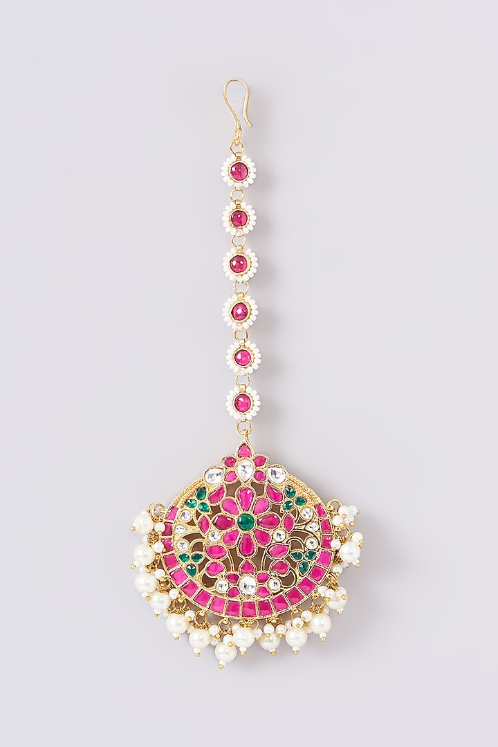 Gold Plated Jadau Kundan Polki Maangtikka by Shlok Jewels at Pernia's Pop Up Shop