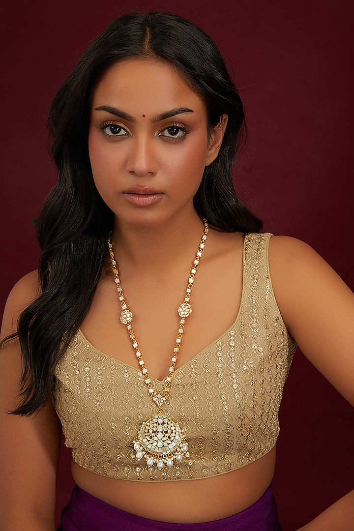Gold Plated Mother Of Pearl Pendant Necklace by Shlok Jewels at Pernia's Pop Up Shop