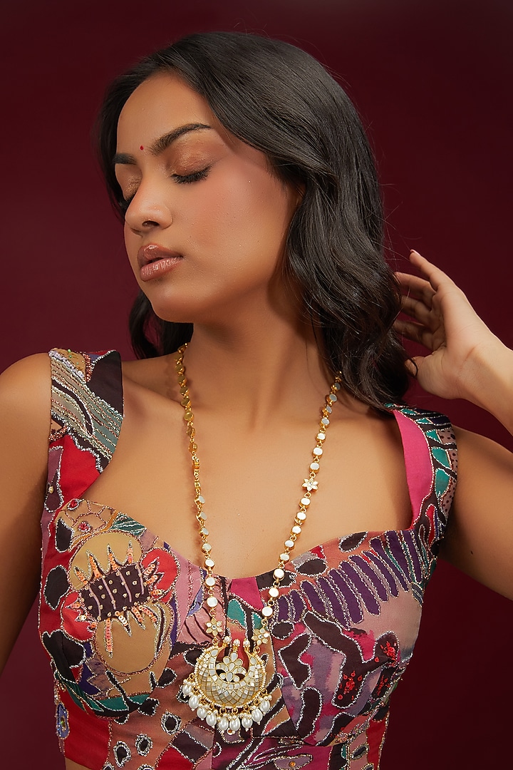 Gold Plated Mother Of Pearl Pendant Necklace by Shlok Jewels at Pernia's Pop Up Shop
