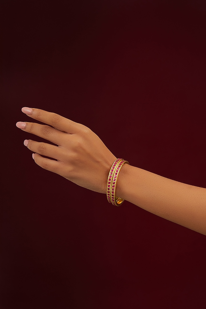 Gold Plated Jadau Kundan Polki Bangles (Set of 2) by Shlok Jewels at Pernia's Pop Up Shop