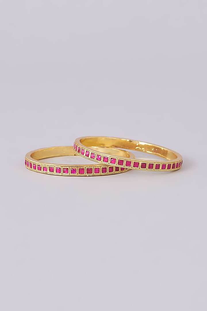 Gold Plated Jadau Kundan Polki Bangles (Set of 2) by Shlok Jewels at Pernia's Pop Up Shop
