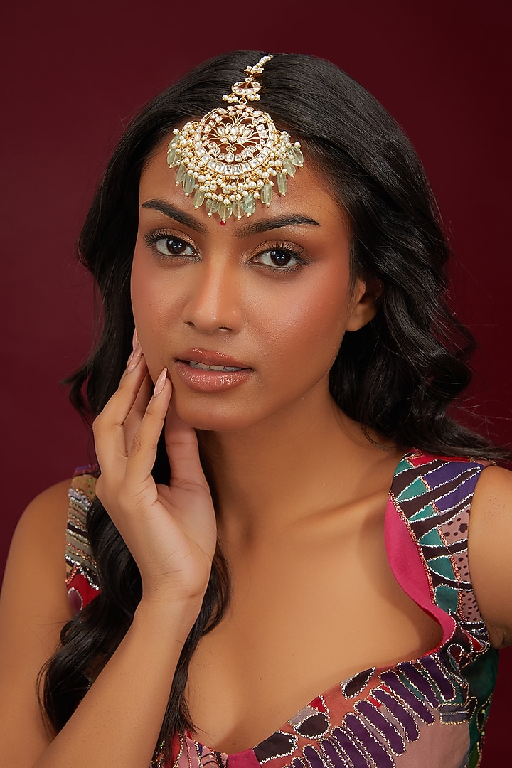 Gold Plated Jadau Kundan Polki Maangtikka by Shlok Jewels at Pernia's Pop Up Shop