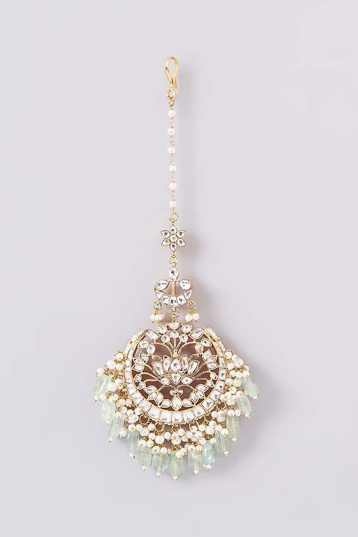 Gold Plated Jadau Kundan Polki Maangtikka by Shlok Jewels at Pernia's Pop Up Shop