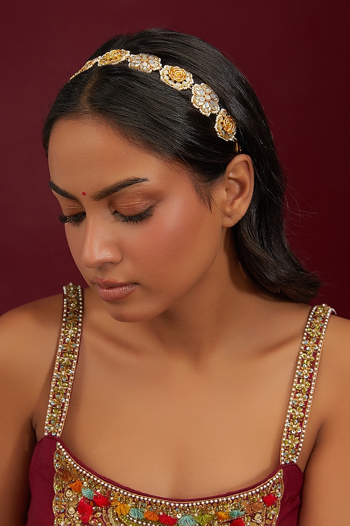 Gold Plated Mother Of Pearl Headband by Shlok Jewels at Pernia's Pop Up Shop