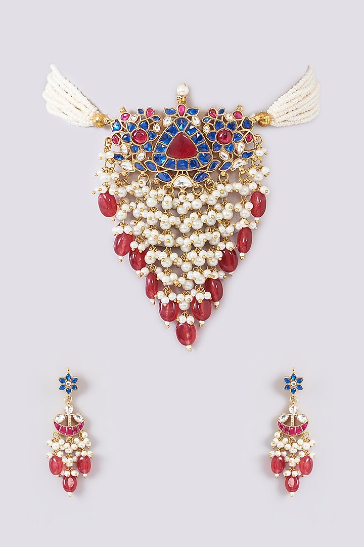 Gold Plated Jadau Kundan Polki Choker Necklace Set by Shlok Jewels at Pernia's Pop Up Shop
