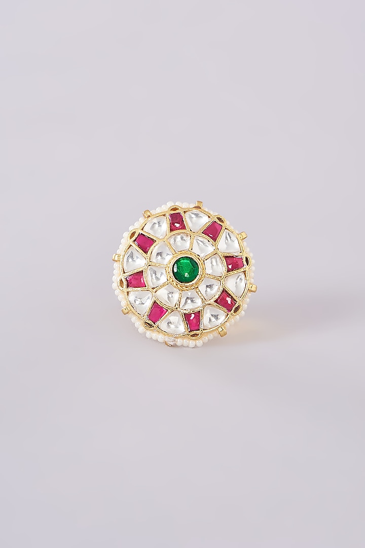 Gold Plated Jadau Kundan Polki Ring by Shlok Jewels at Pernia's Pop Up Shop