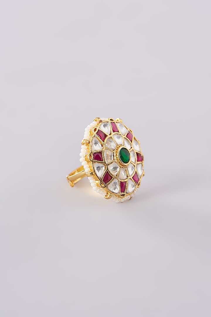 Gold Plated Jadau Kundan Polki Ring by Shlok Jewels at Pernia's Pop Up Shop