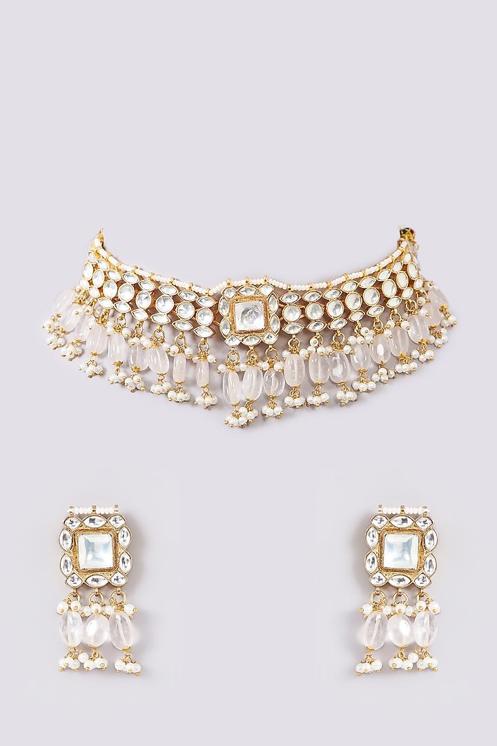 Gold Plated Jadau Kundan Polki Choker Necklace Set by Shlok Jewels at Pernia's Pop Up Shop