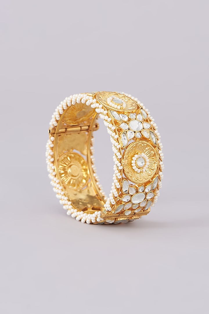Gold Plated Jadau Kundan Polki Bangles (Set of 2) by Shlok Jewels at Pernia's Pop Up Shop