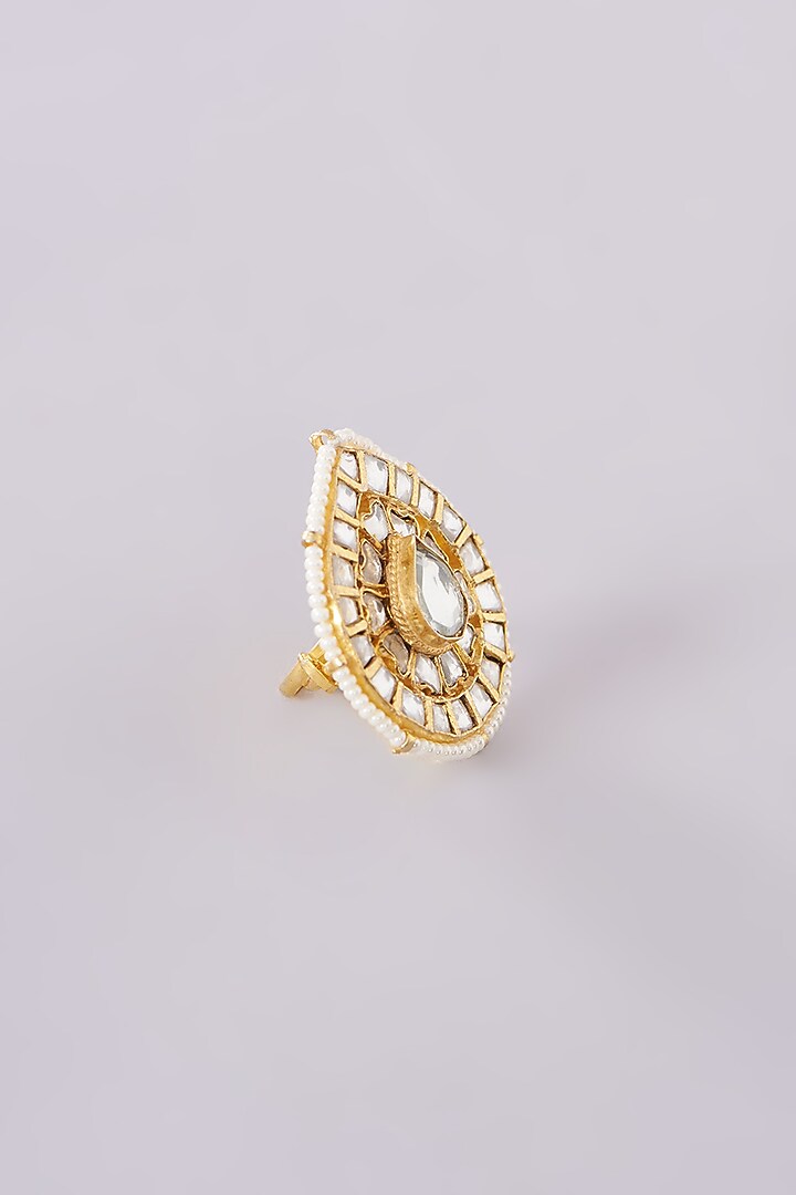 Gold Plated Jadau Kundan Polki Ring by Shlok Jewels at Pernia's Pop Up Shop