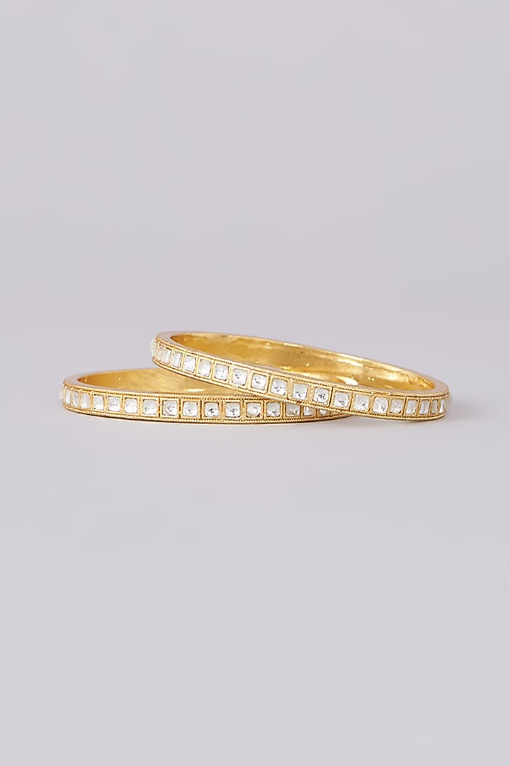 Gold Plated Jadau Kundan Polki Bangles (Set of 2) by Shlok Jewels at Pernia's Pop Up Shop