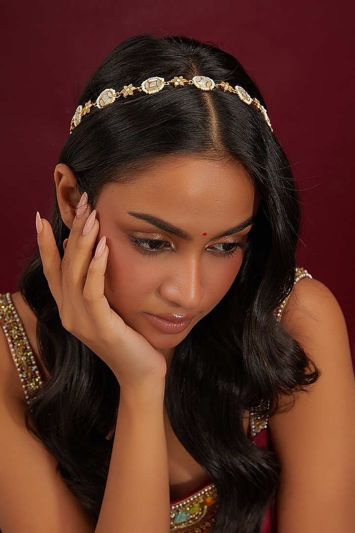 Gold Plated Mother Of Pearl Headband by Shlok Jewels at Pernia's Pop Up Shop