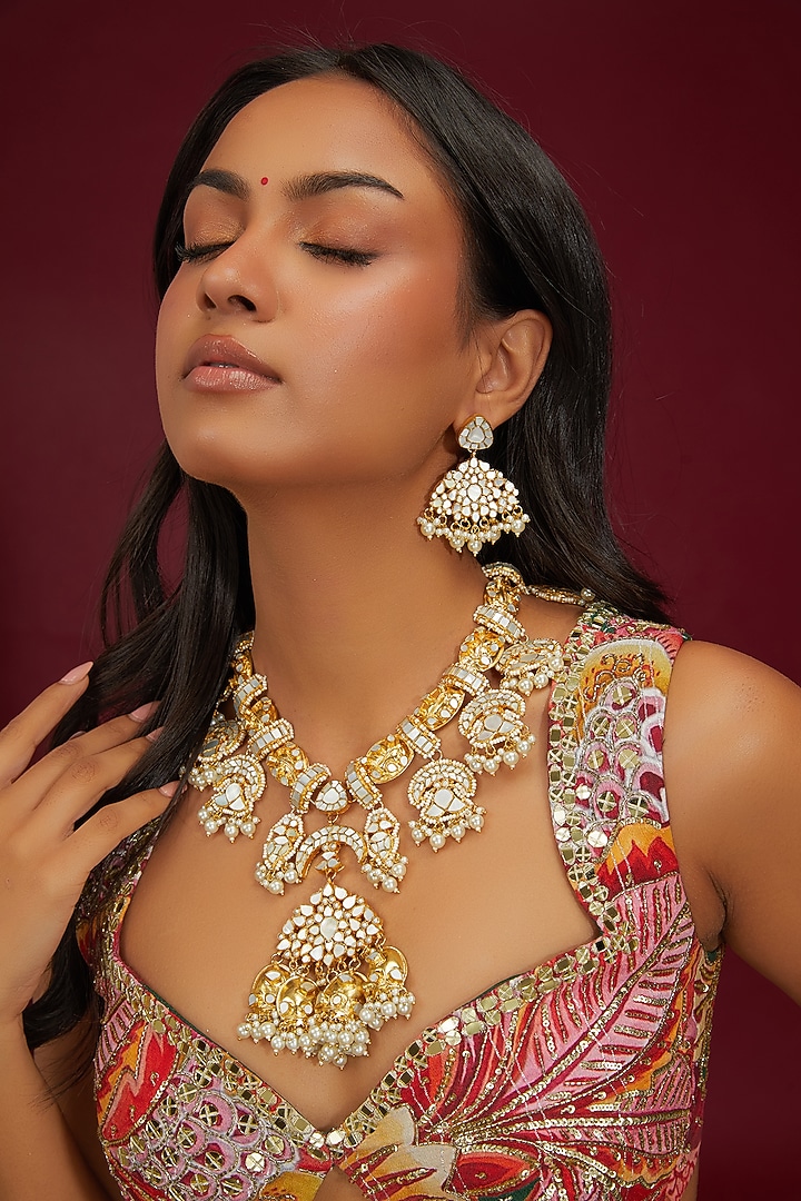 Gold Plated Mother Of Pearl Necklace Set by Shlok Jewels at Pernia's Pop Up Shop
