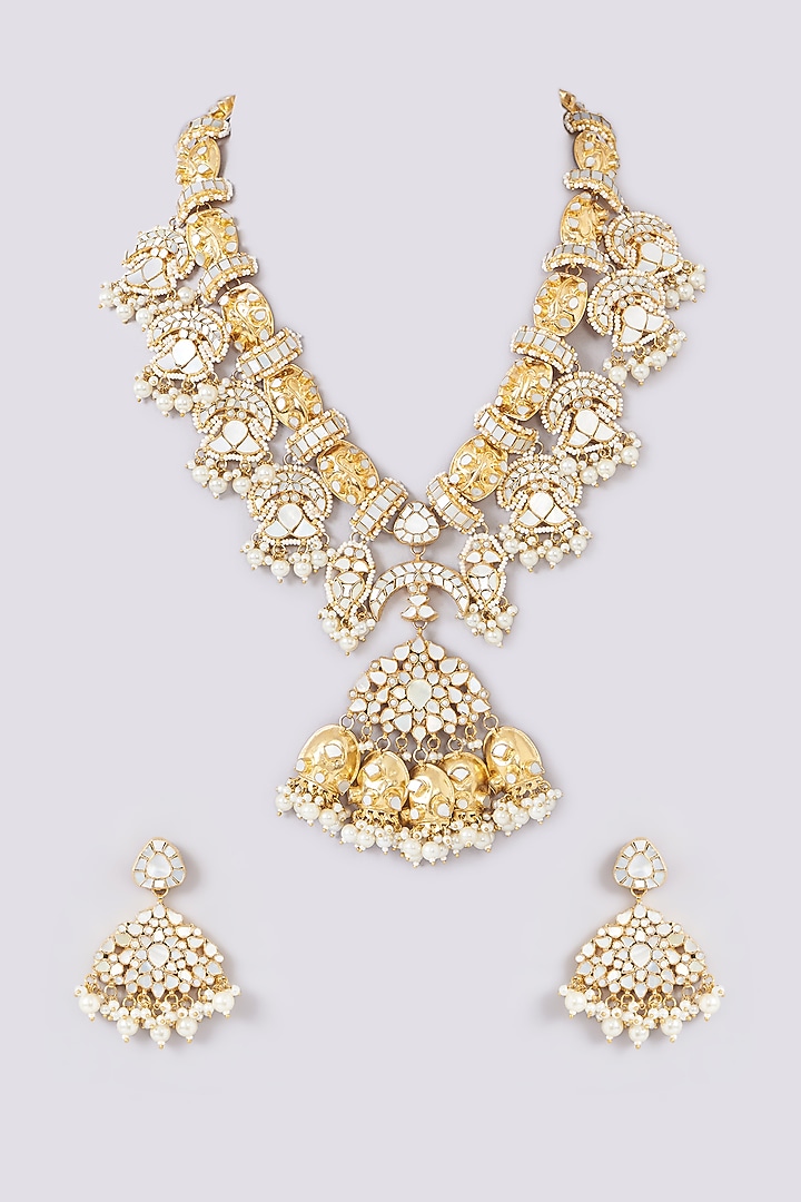 Gold Plated Mother Of Pearl Necklace Set by Shlok Jewels at Pernia's Pop Up Shop