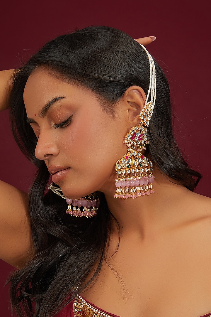 Gold Plated Jadau Kundan Polki Dangler Earrings by Shlok Jewels at Pernia's Pop Up Shop
