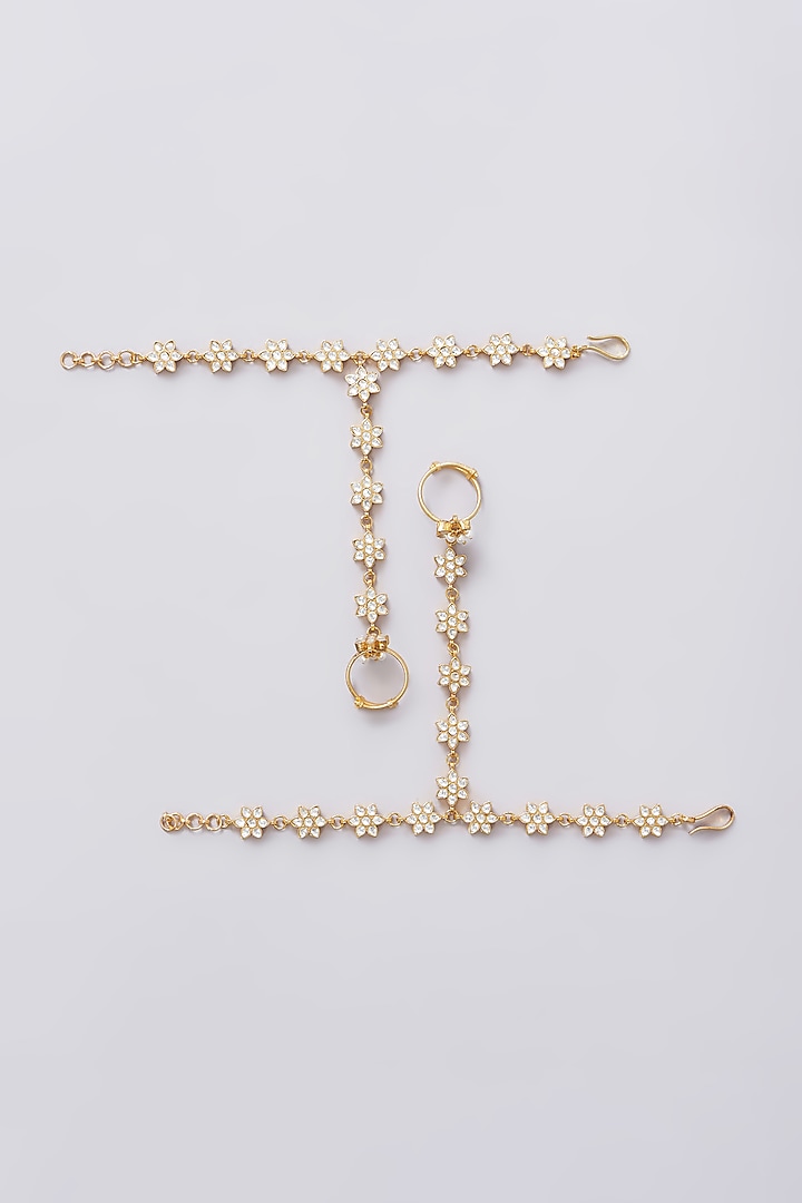 Gold Plated Jadau Kundan Polki Hathphools (Set of 2) by Shlok Jewels at Pernia's Pop Up Shop