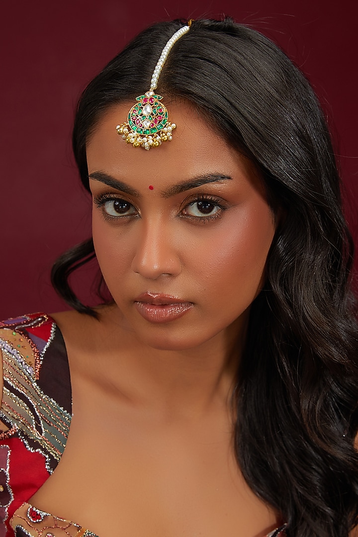 Gold Plated Jadau Kundan Polki Maangtikka by Shlok Jewels at Pernia's Pop Up Shop