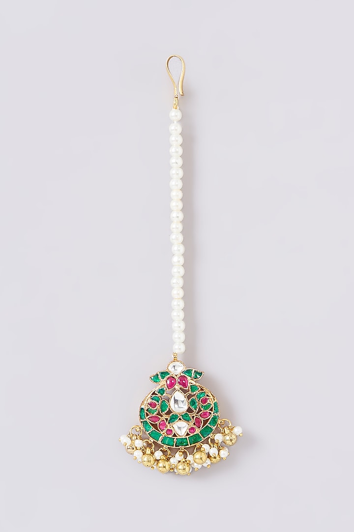 Gold Plated Jadau Kundan Polki Maangtikka by Shlok Jewels at Pernia's Pop Up Shop