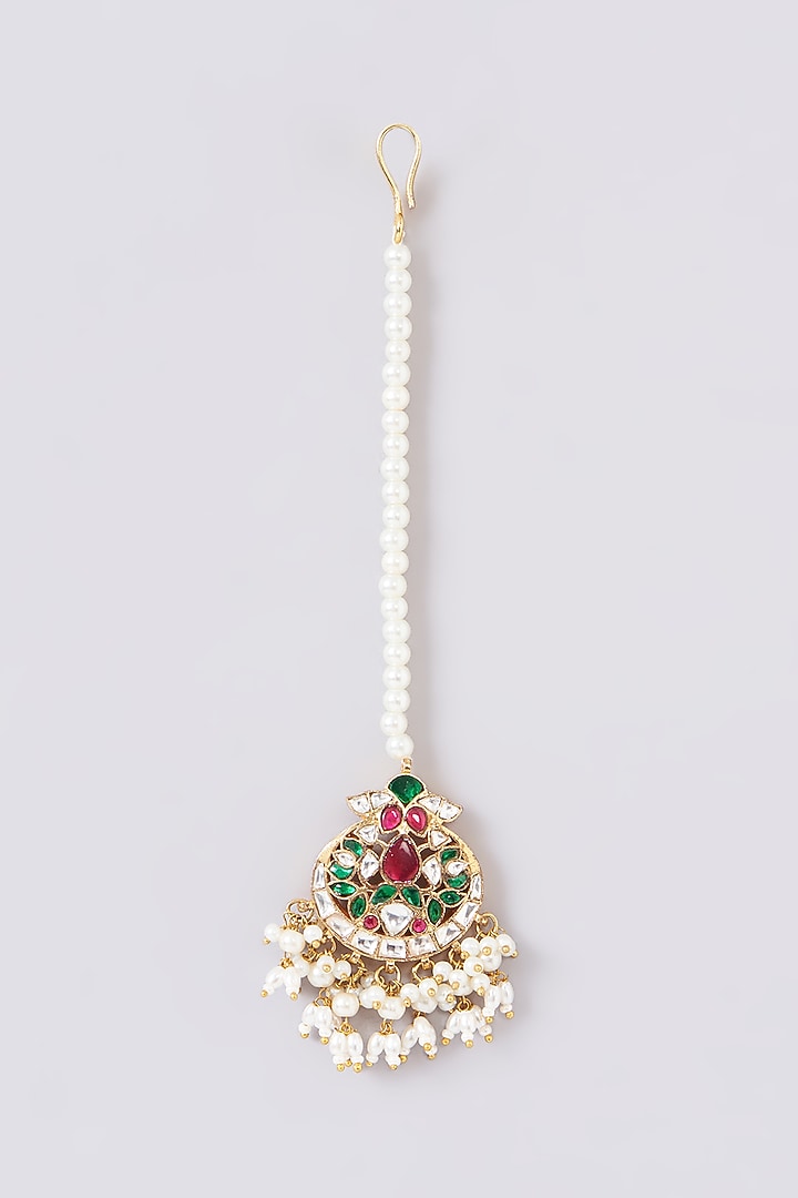 Gold Plated Jadau Kundan Polki Maangtikka by Shlok Jewels at Pernia's Pop Up Shop
