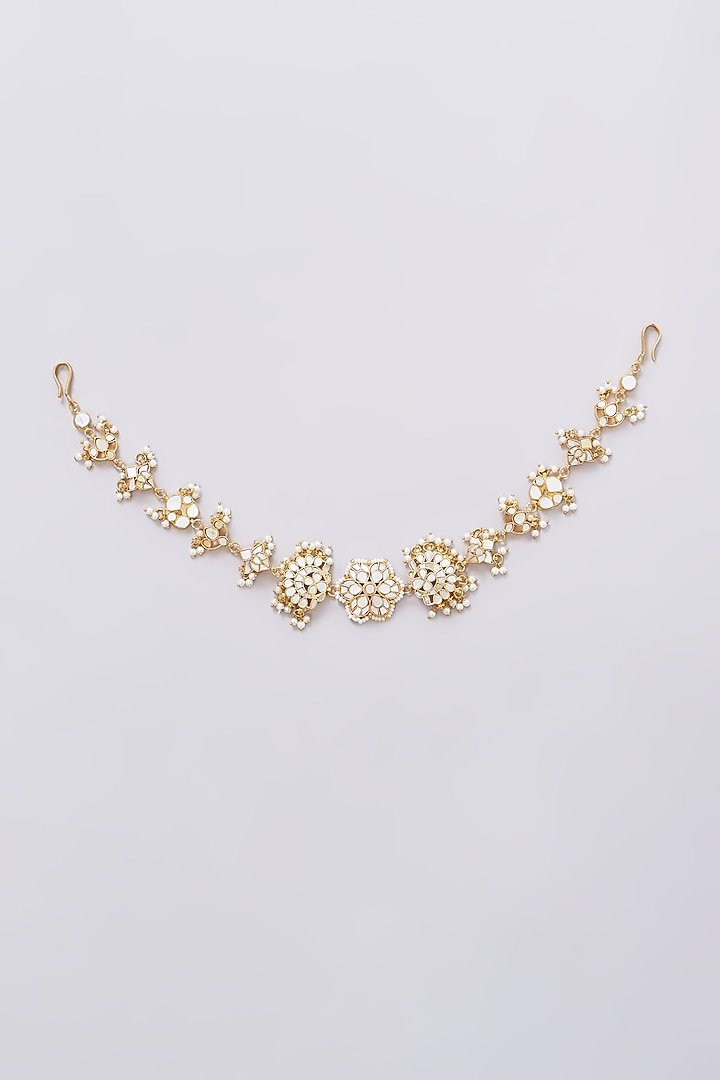 Gold Plated Mother Of Pearl Mathapatti by Shlok Jewels at Pernia's Pop Up Shop