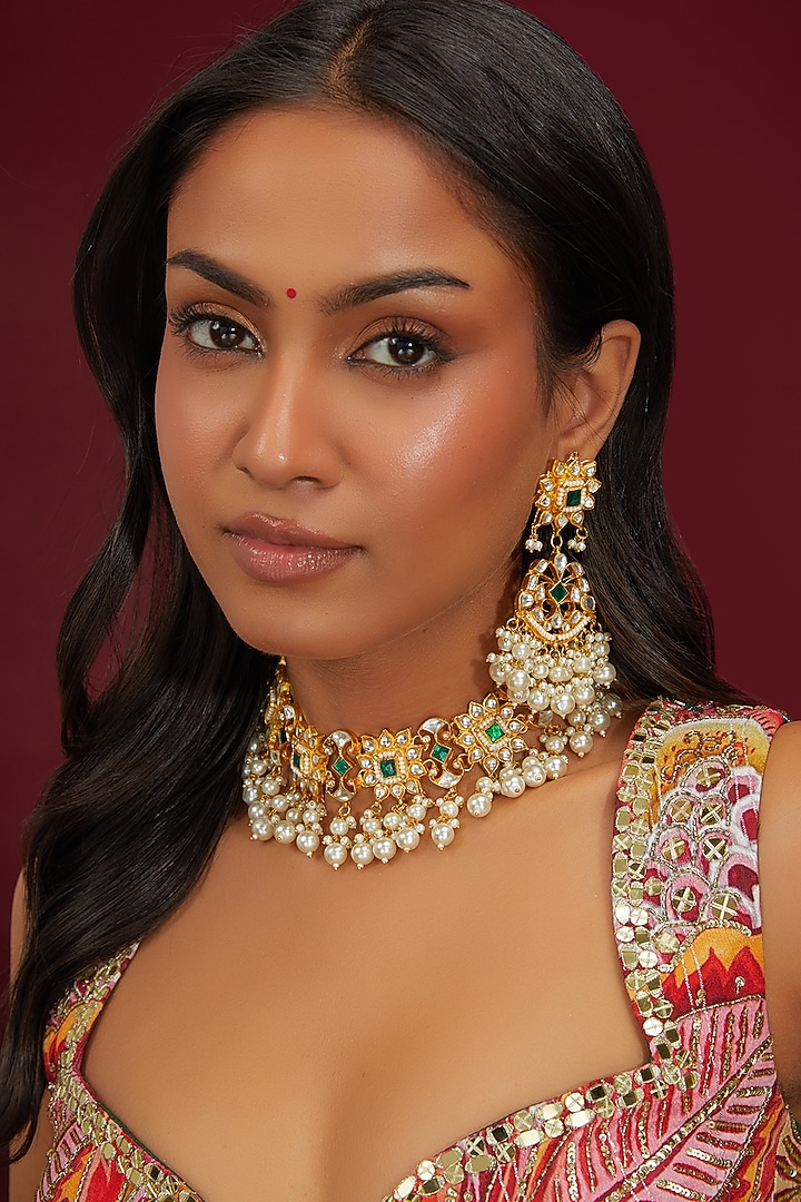 Gold Plated Jadau Kundan Polki Necklace Set by Shlok Jewels at Pernia's Pop Up Shop