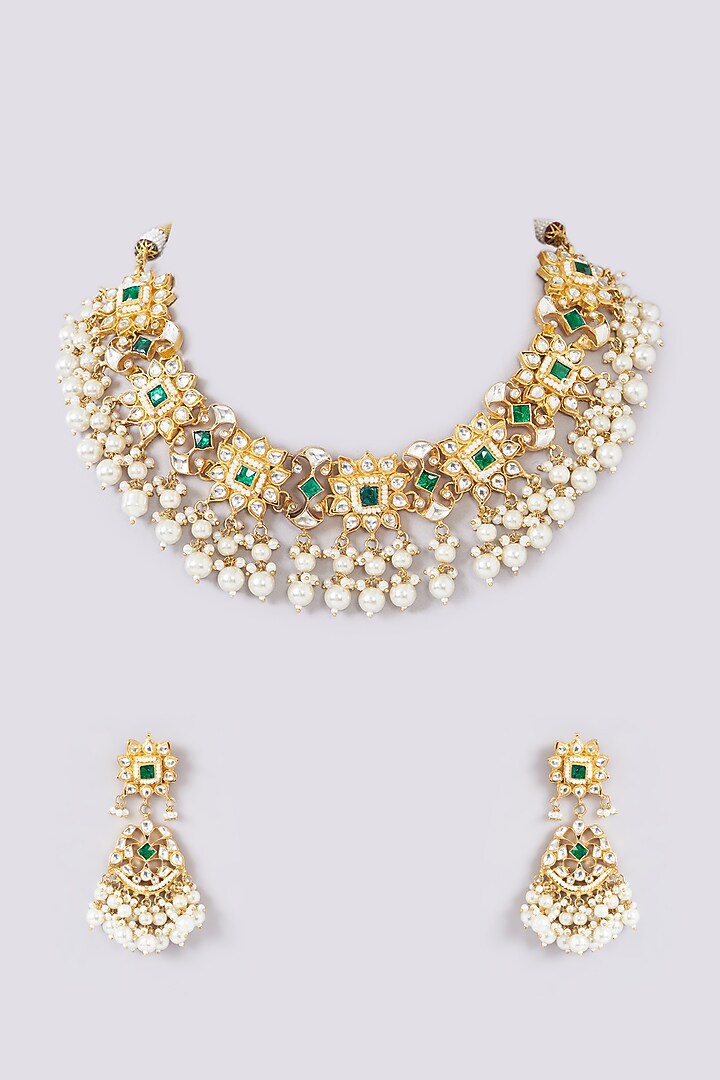 Gold Plated Jadau Kundan Polki Necklace Set by Shlok Jewels at Pernia's Pop Up Shop