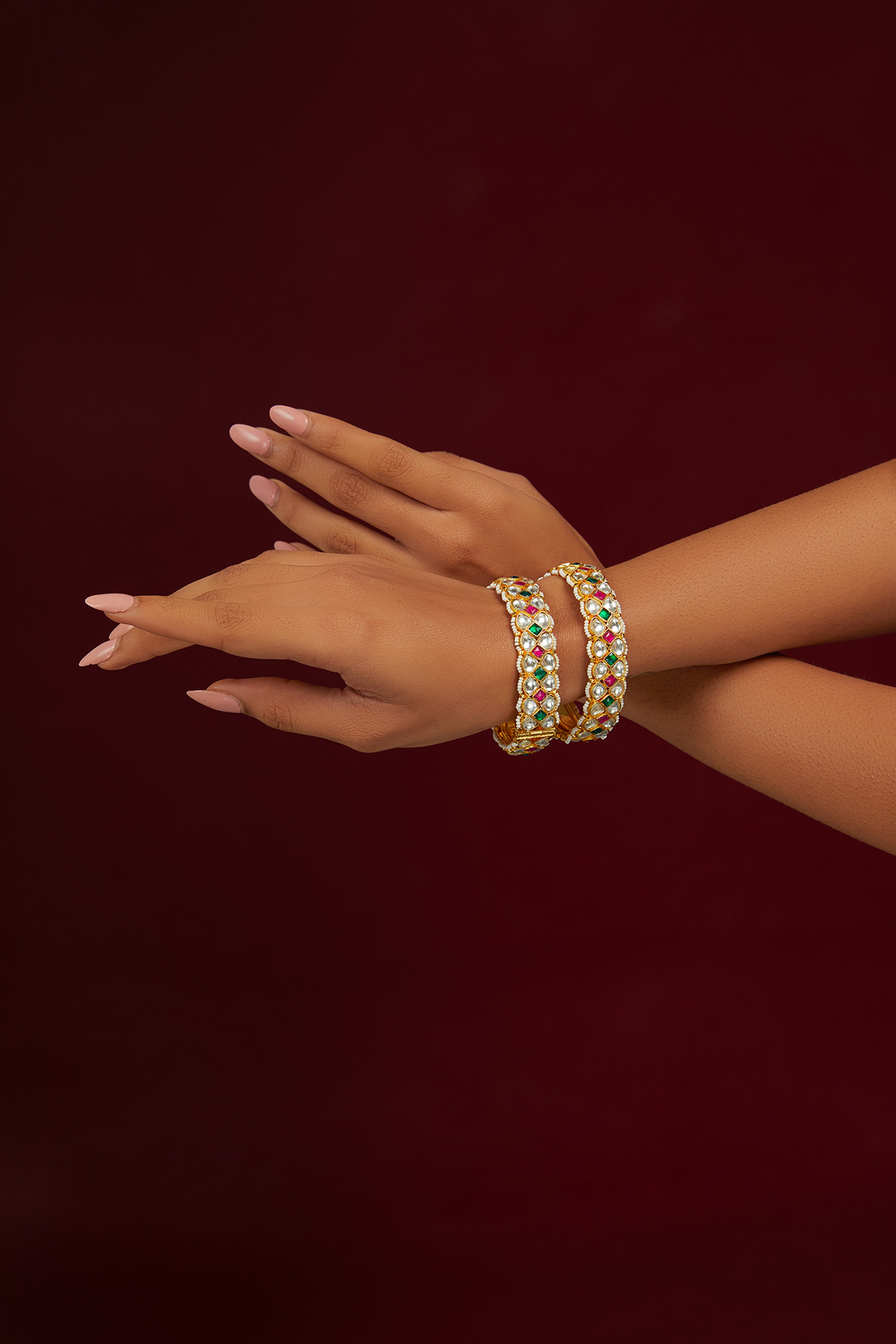 Gold Plated Jadau Kundan Polki Bangles (Set Of 2) by Shlok Jewels at Pernia's Pop Up Shop