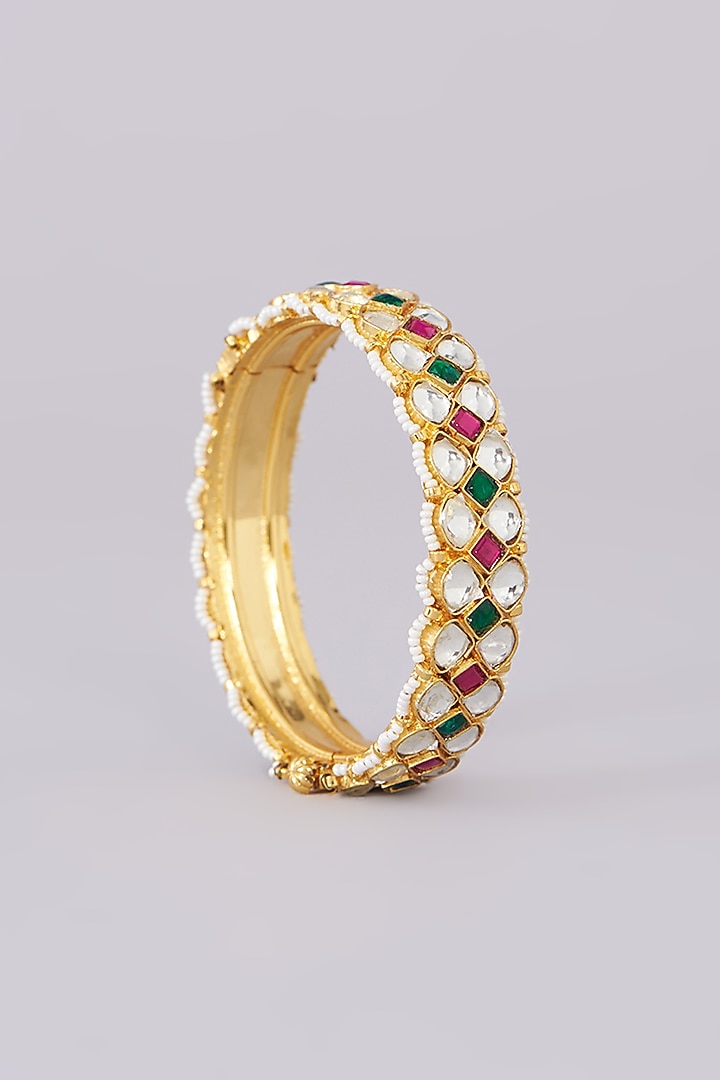 Gold Plated Jadau Kundan Polki Bangles (Set Of 2) by Shlok Jewels at Pernia's Pop Up Shop
