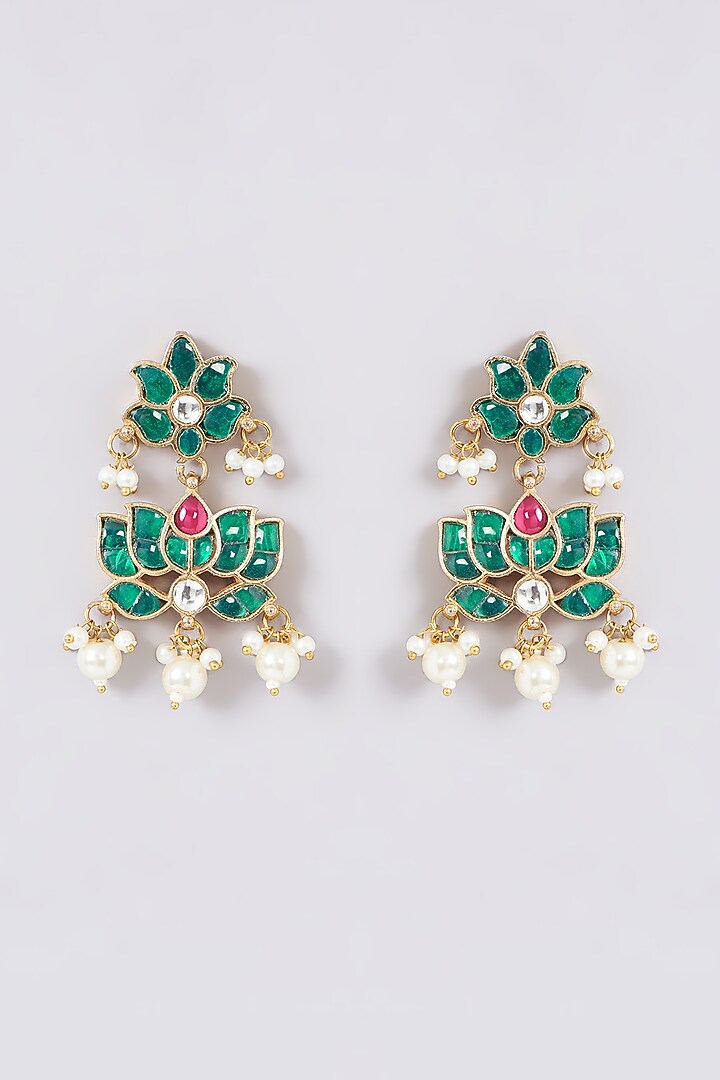 Gold Plated Jadau Kundan Polki Pendant Necklace Set by Shlok Jewels at Pernia's Pop Up Shop