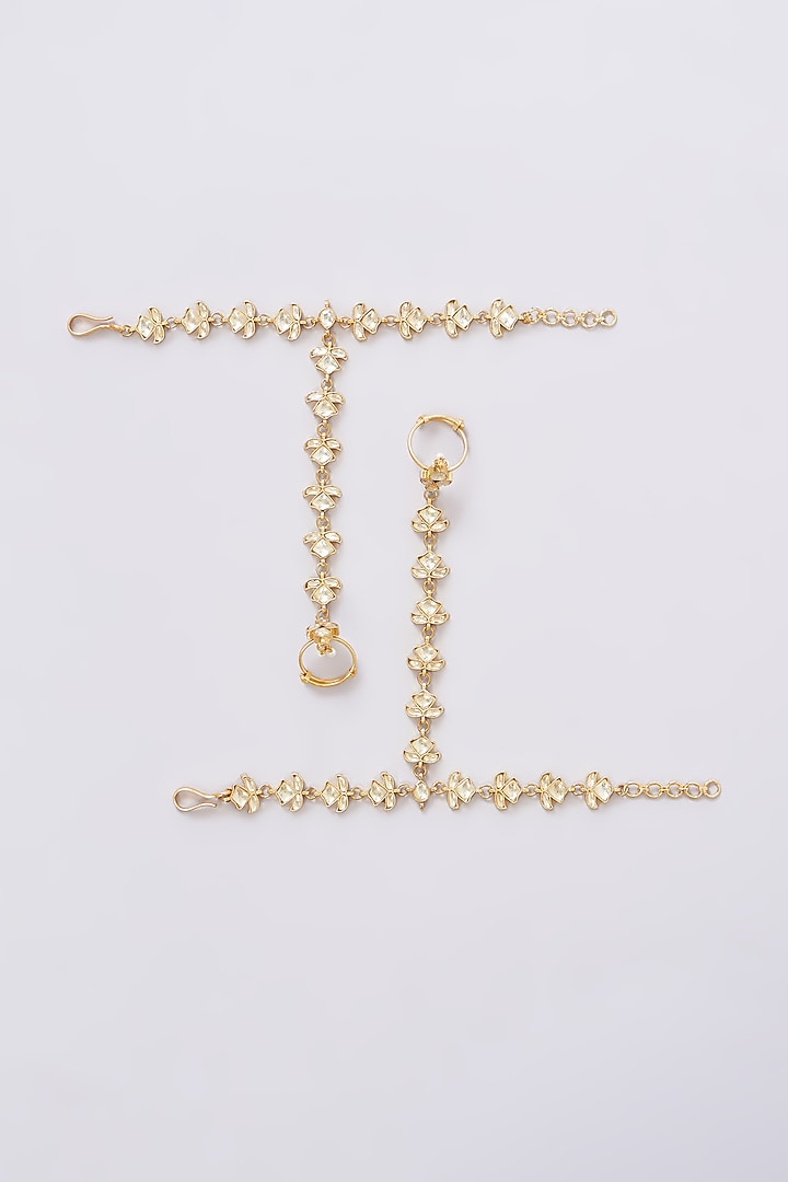 Gold Plated Jadau Kundan Polki Hathphools (Set of 2) by Shlok Jewels at Pernia's Pop Up Shop