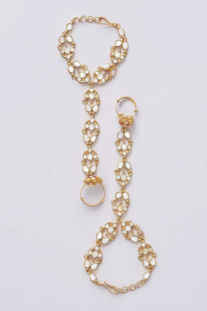 Gold Plated Mother Of Pearl Hathphools (Set of 2) by Shlok Jewels at Pernia's Pop Up Shop