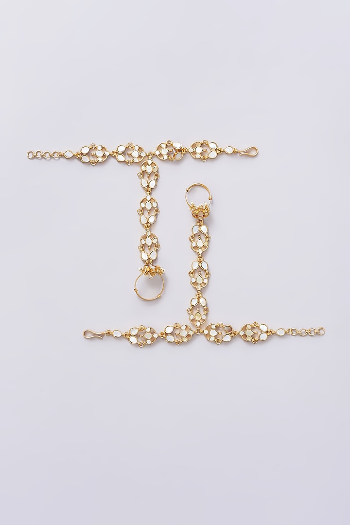 Gold Plated Mother Of Pearl Hathphools (Set of 2) by Shlok Jewels at Pernia's Pop Up Shop