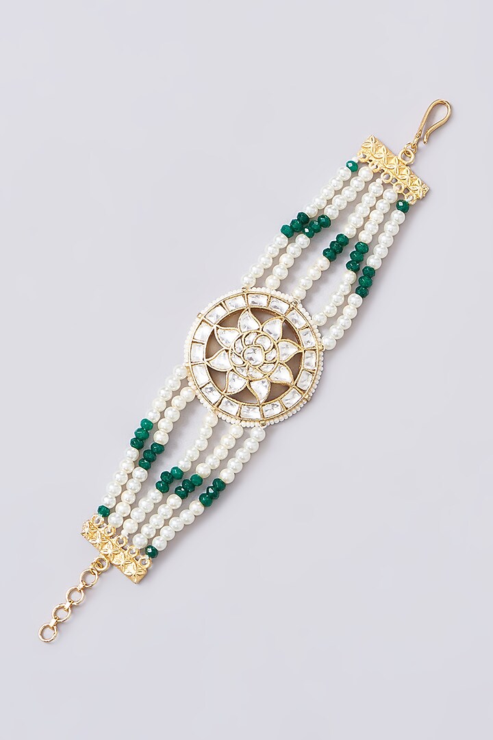 Gold Plated Jadau Kundan Polki Bracelet by Shlok Jewels at Pernia's Pop Up Shop