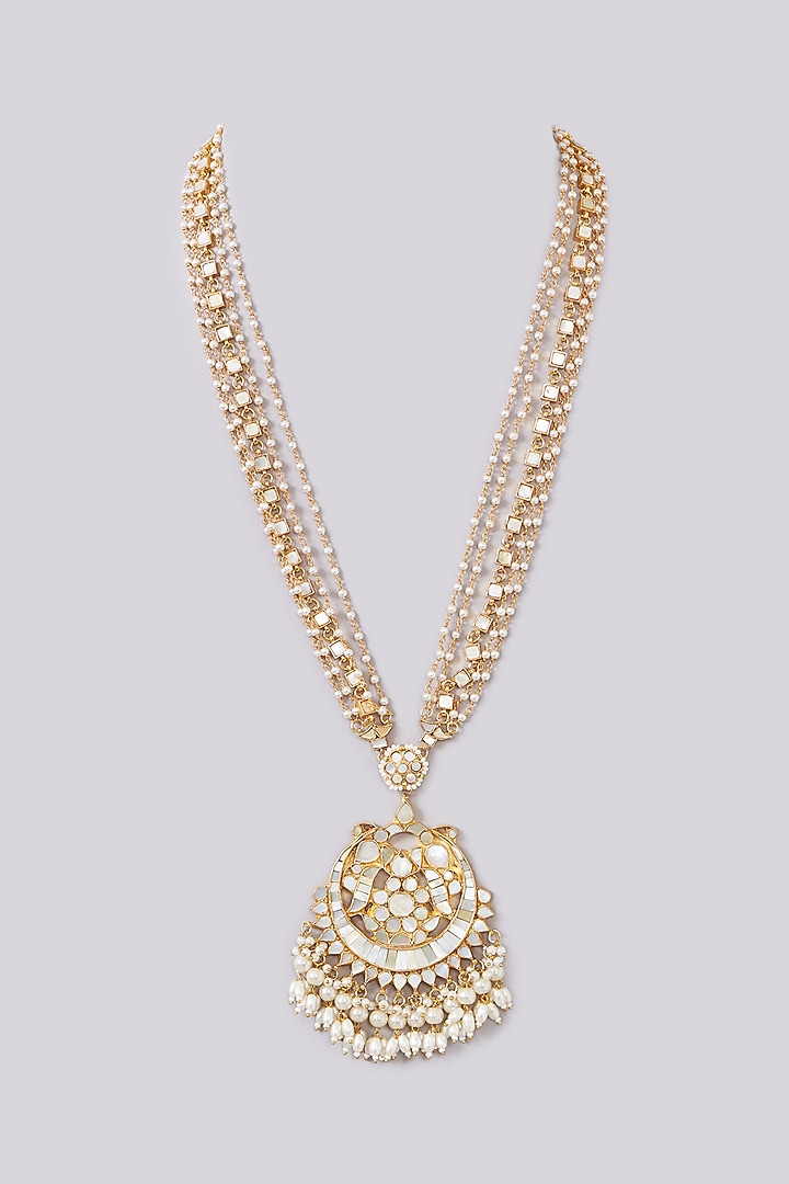 Gold Plated Jadau Kundan Polki Pendant Necklace by Shlok Jewels at Pernia's Pop Up Shop