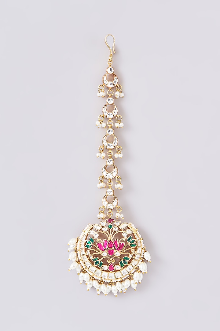 Gold Plated Jadau Kundan Polki Maangtikka by Shlok Jewels at Pernia's Pop Up Shop