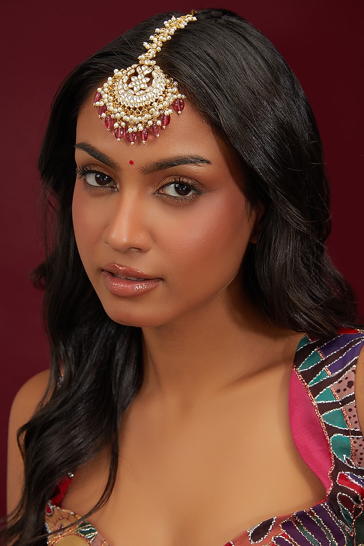 Gold Plated Jadau Kundan Polki Maangtikka by Shlok Jewels at Pernia's Pop Up Shop