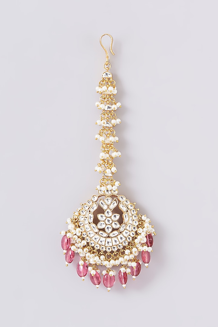 Gold Plated Jadau Kundan Polki Maangtikka by Shlok Jewels at Pernia's Pop Up Shop
